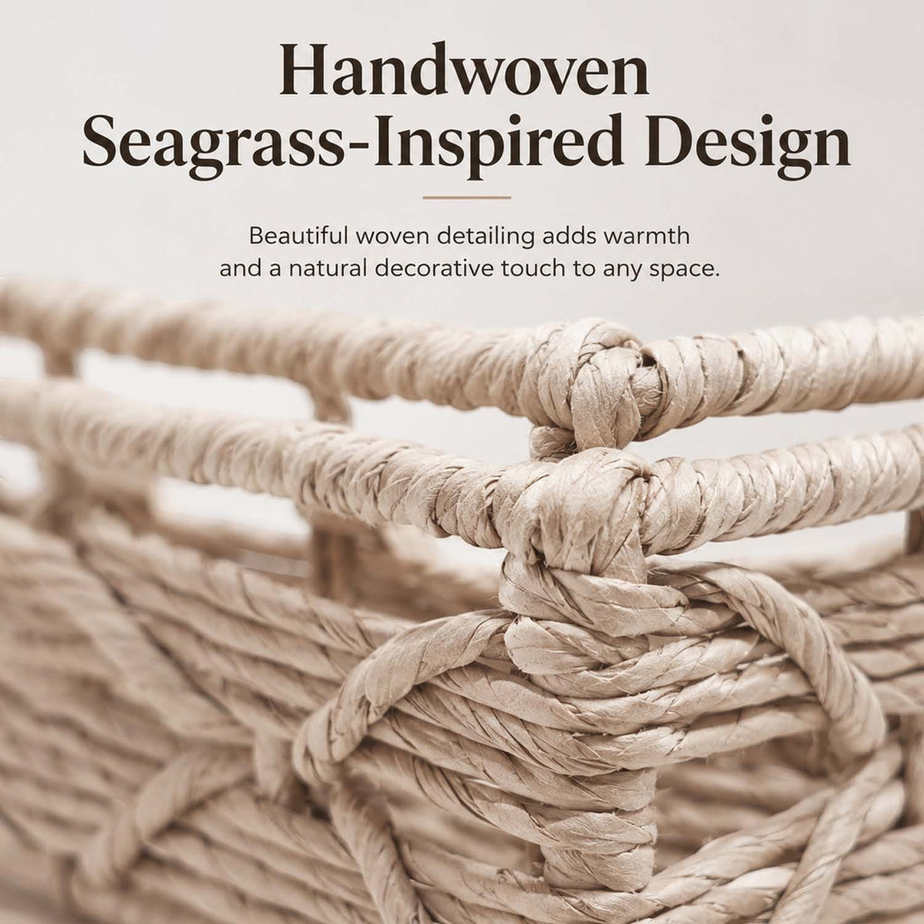 GoHooked handwoven raffia wall storage basket featuring detailed natural brown woven texture and metal frame structure.