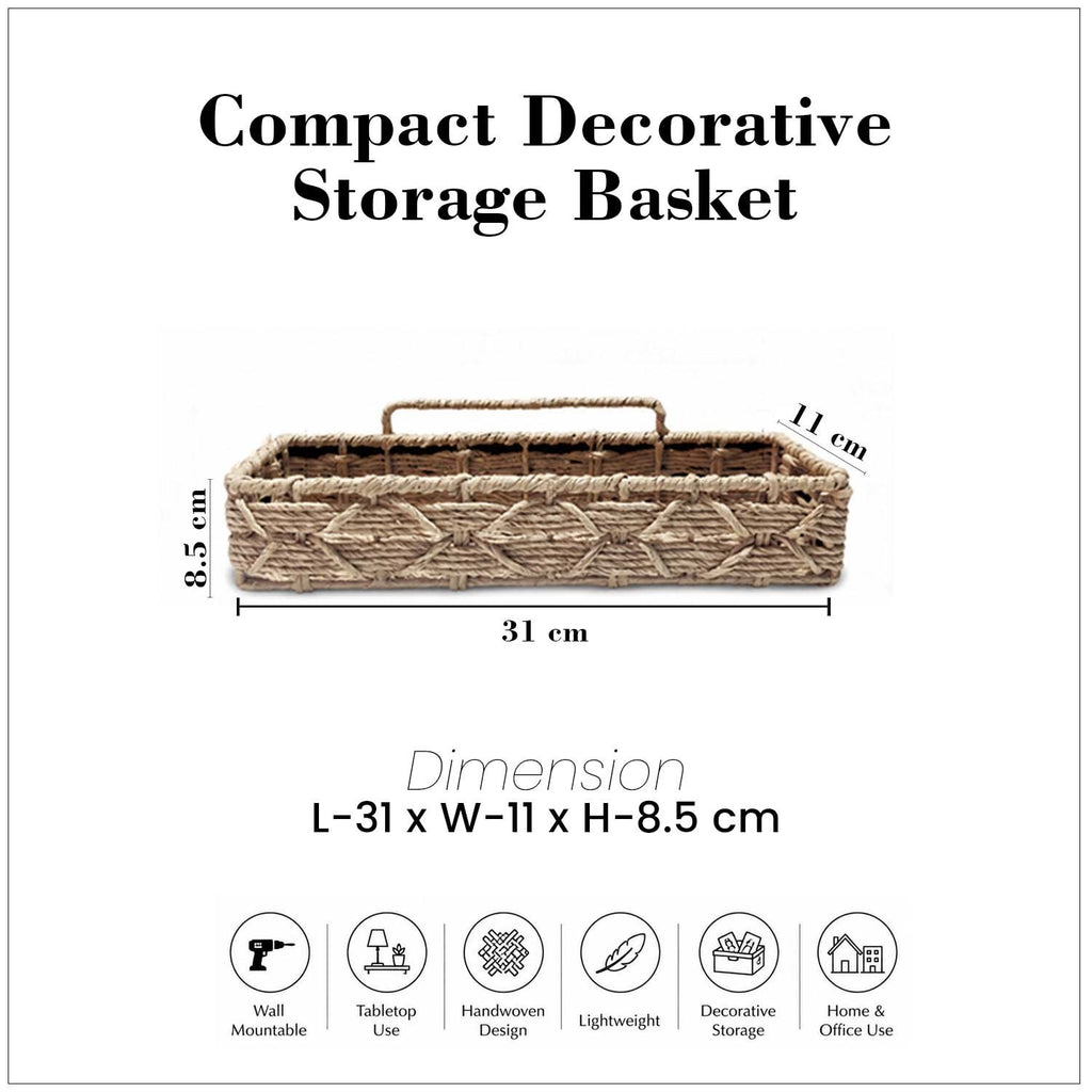 GoHooked handwoven water hyacinth raffia wall mount storage basket with decorative woven pattern and metal frame