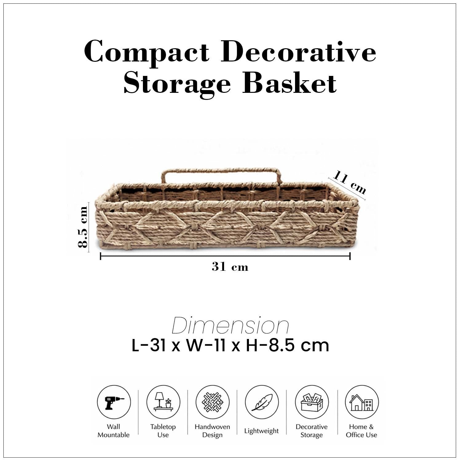 GoHooked handwoven water hyacinth raffia wall mount storage basket with decorative woven pattern and metal frame