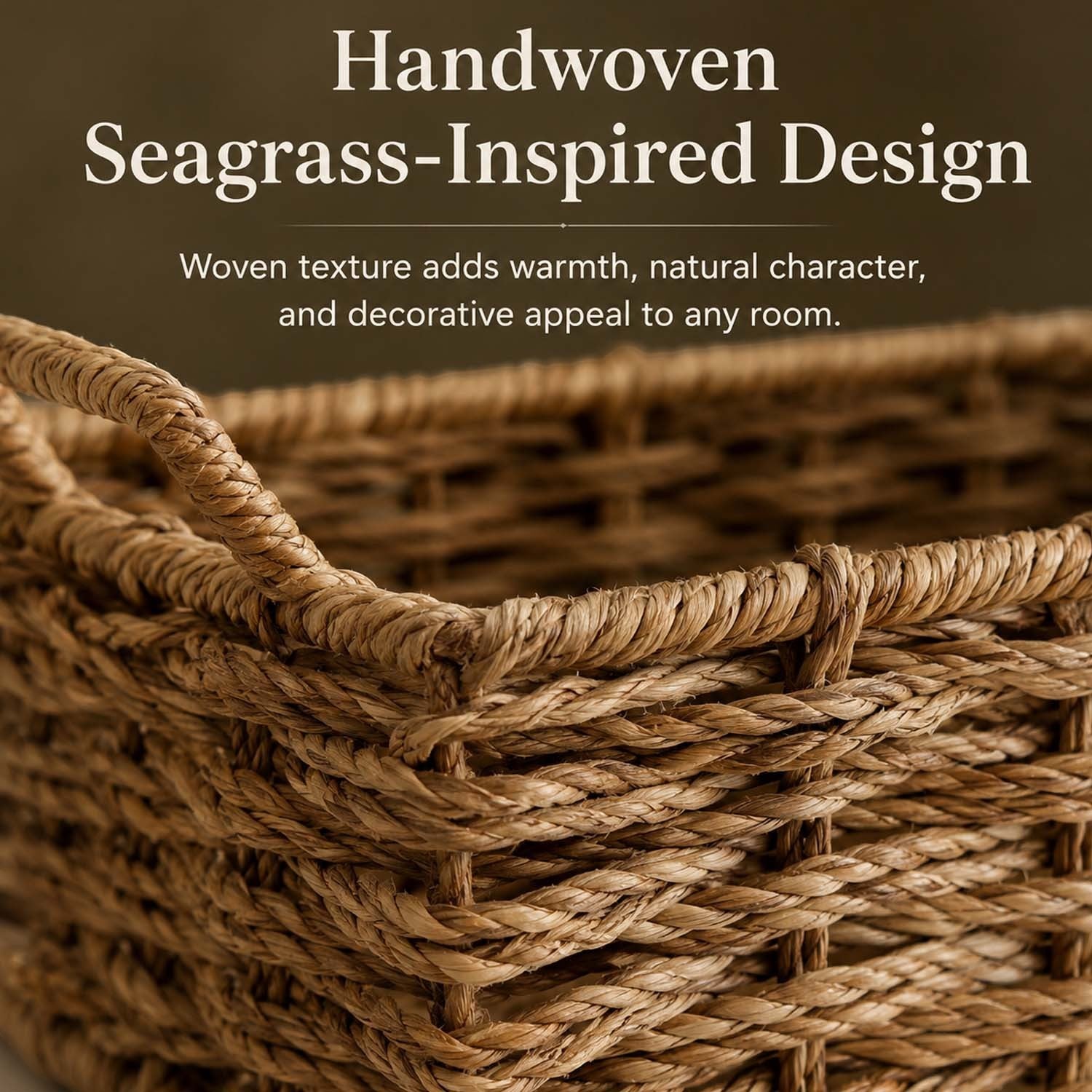 GoHooked handwoven raffia storage basket with natural woven texture and sturdy carry handles for home organization