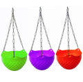 GoHooked set of 3 assorted color plastic hanging crystal planters with diamond pattern and metal chains.