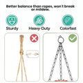 GoHooked comparison of rope vs chain hangers for hanging planters. Shows rope is not sturdy, heavy-duty, or colorfast.