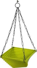 GoHooked lime green plastic hanging planter with black chain, 9 inch square, set of 4