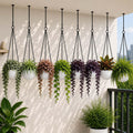 Go Hooked 8-pack marble white round polymer hanging planters with metal chains, ideal for indoor/outdoor plants.
