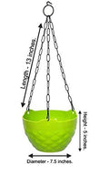 GoHooked multicolor diamond pattern plastic hanging planter with metal chain. 7.5 inch diameter, 5 inch height.