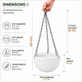 Go Hooked Henri 7-inch round marble white polymer hanging planter pot with metal chain. Full length 44 cm.