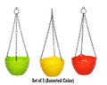 GoHooked multicolor diamond hanging planters, set of 3 plastic pots for garden and balcony. Green, yellow, and red.