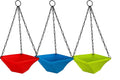 GoHooked set of 3 square plastic hanging planters in red, blue, and green, 9-inch size.