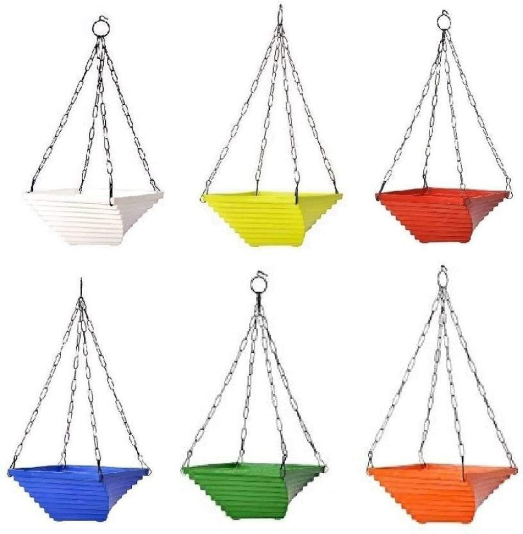 GoHooked multicolor plastic hanging planters, 9 inch set of 6, modern style, lightweight, for indoor/outdoor use.