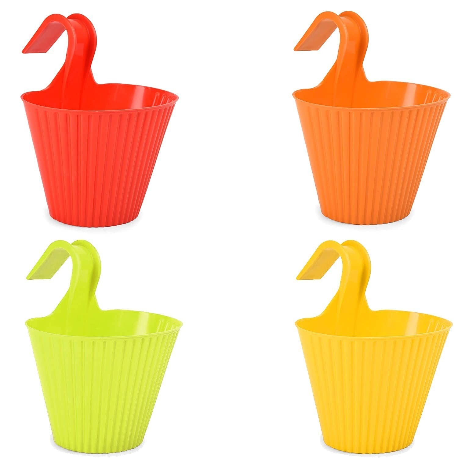 GoHooked multicolor hanging planters, pack of 4, made of durable plastic, ideal for patios and balconies.