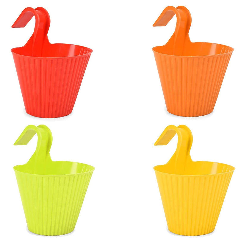 GoHooked multicolor hanging planters, pack of 4, made of durable plastic, ideal for patios and balconies.