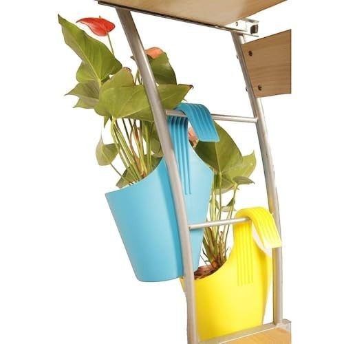 GoHooked multicolour plastic hanging planters for railing, set of 7. Ideal for small plants, herbs, and succulents.