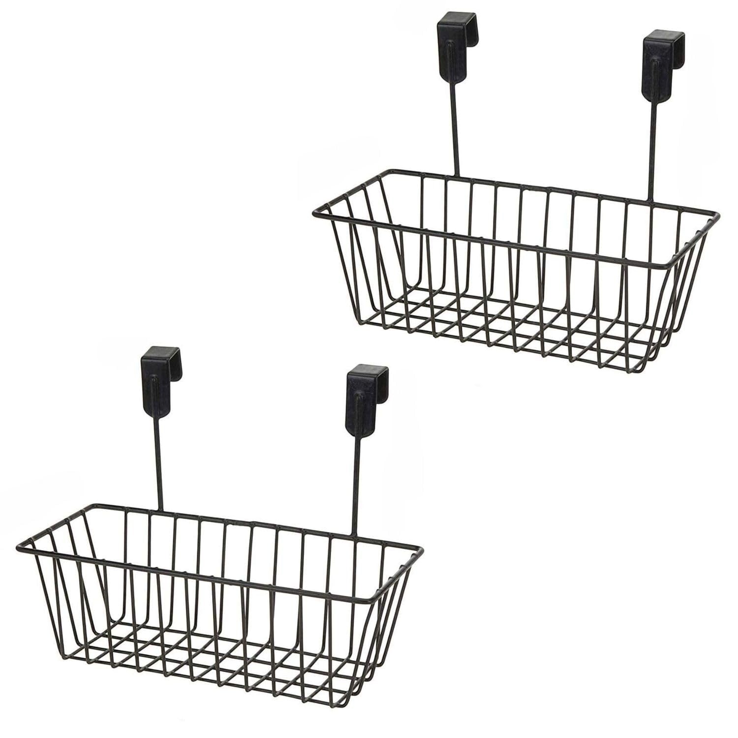 GoHooked black metal hanging storage baskets, pack of 2. Versatile, heavy-duty, space-saving organizers for doors.
