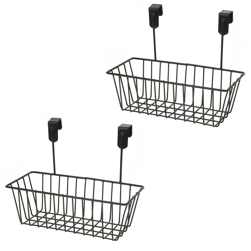 GoHooked black metal hanging storage baskets, pack of 2. Versatile, heavy-duty, space-saving organizers for doors.