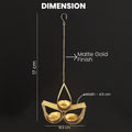 GoHooked matte gold metal hanging tealight candle holder with 3 cups and chain, tear drop design