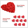 GoHooked red heart-shaped wax candles and 1500 red artificial rose petals for romantic decor.