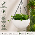 GoHooked Henri 7-inch round marble white polymer hanging planter pot with metal chain, decorative textured finish.
