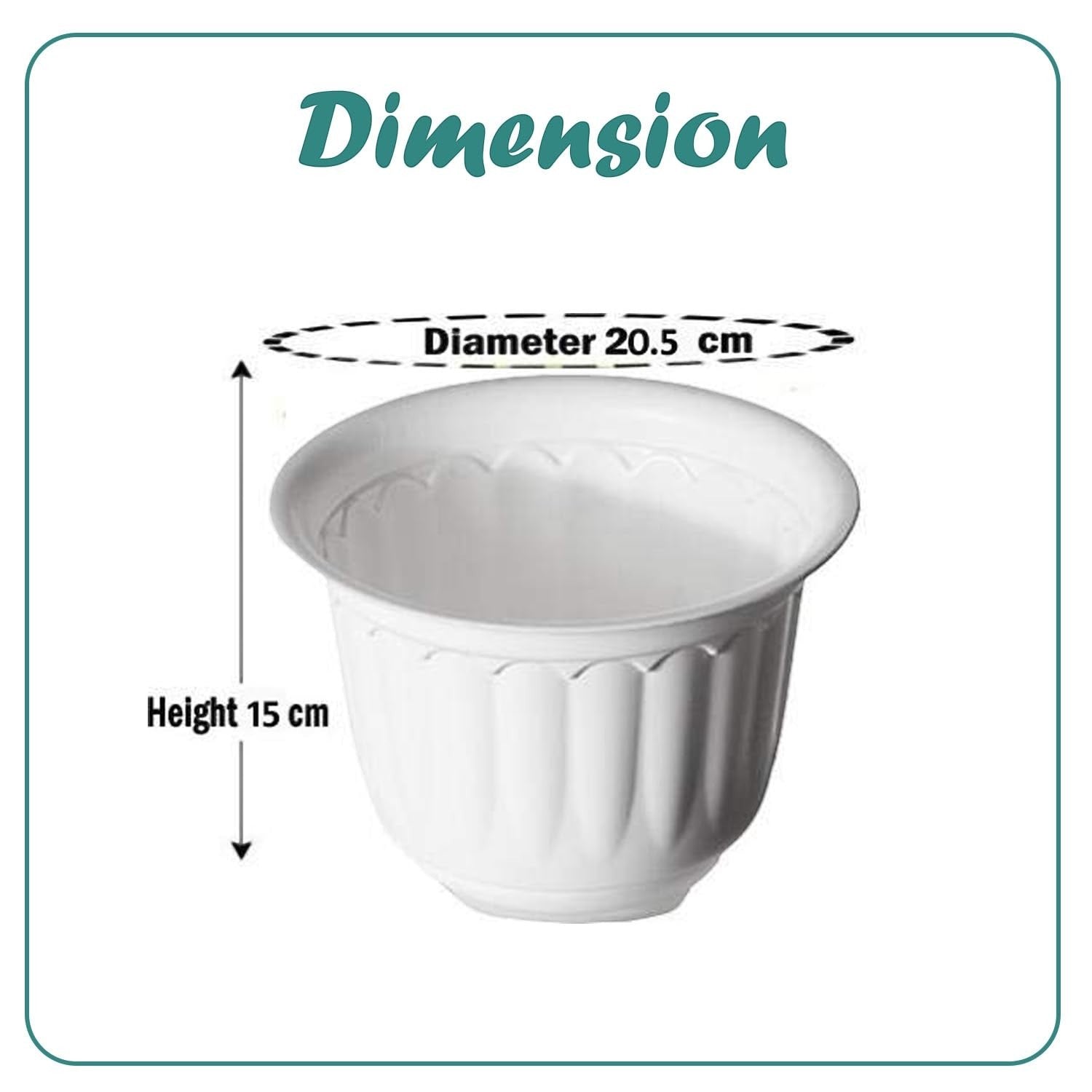 GoHooked white plastic Jasmine planter, 20.5 cm diameter, 15 cm height, fluted design.