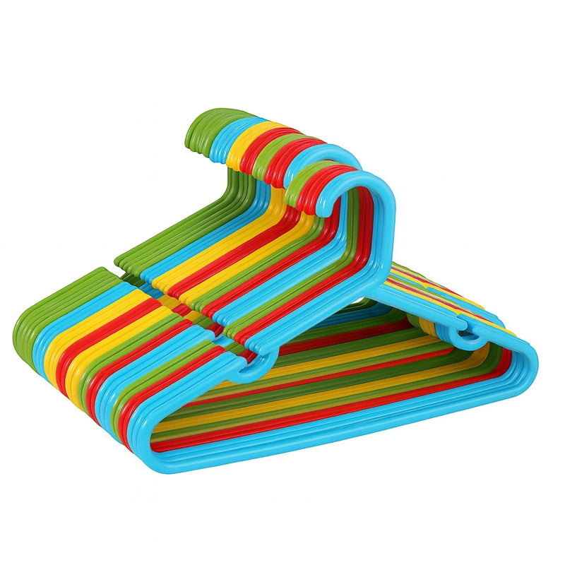 GoHooked multicolor plastic kids hangers with non-slip grooves and smooth finish. Pack of 25.
