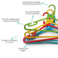 GoHooked multicolor plastic kids hangers with smooth edges and non-slip grooves, pack of 20.