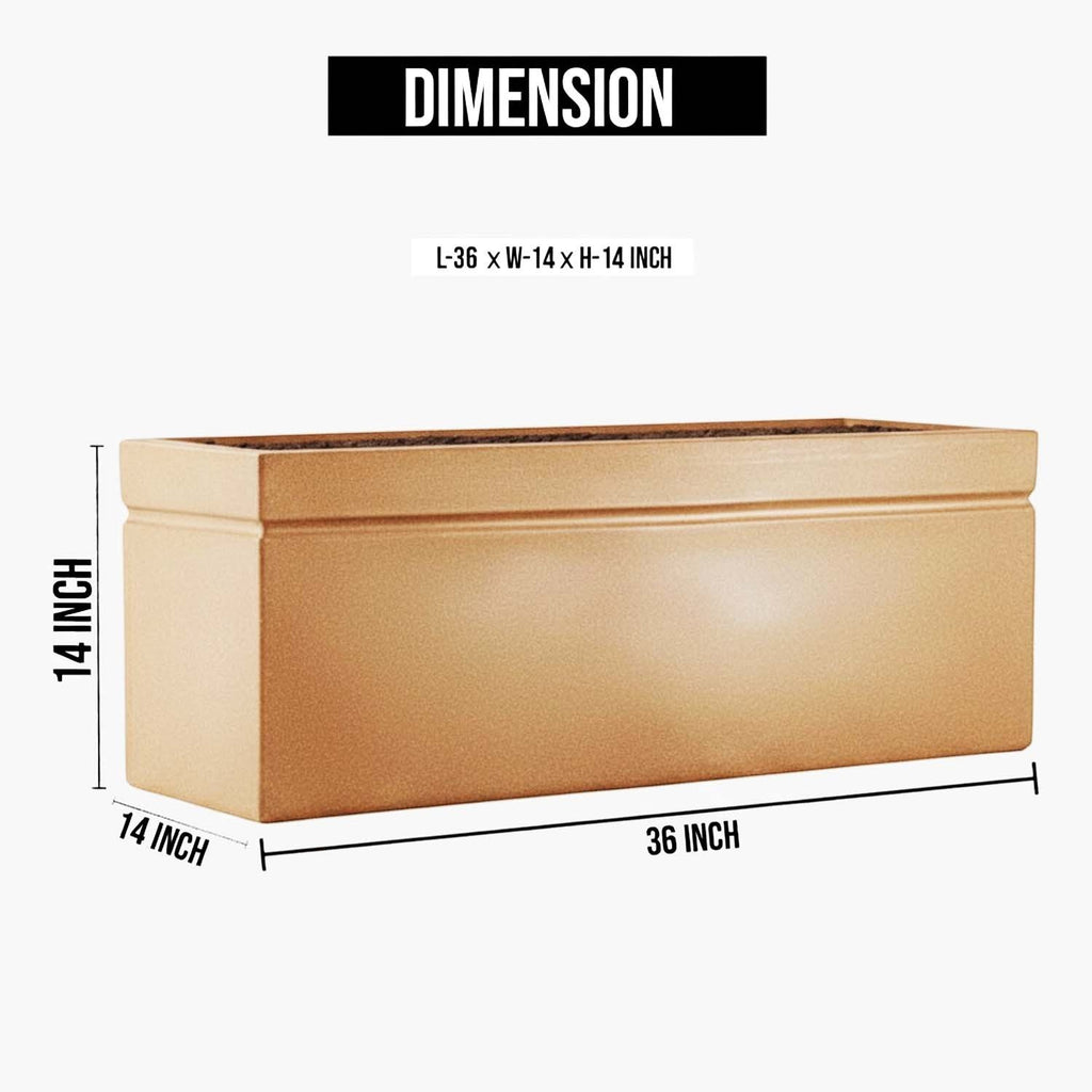 GoHooked large brown rectangular polymer planter pot for indoor and outdoor garden use with 36x14 inch dimensions.
