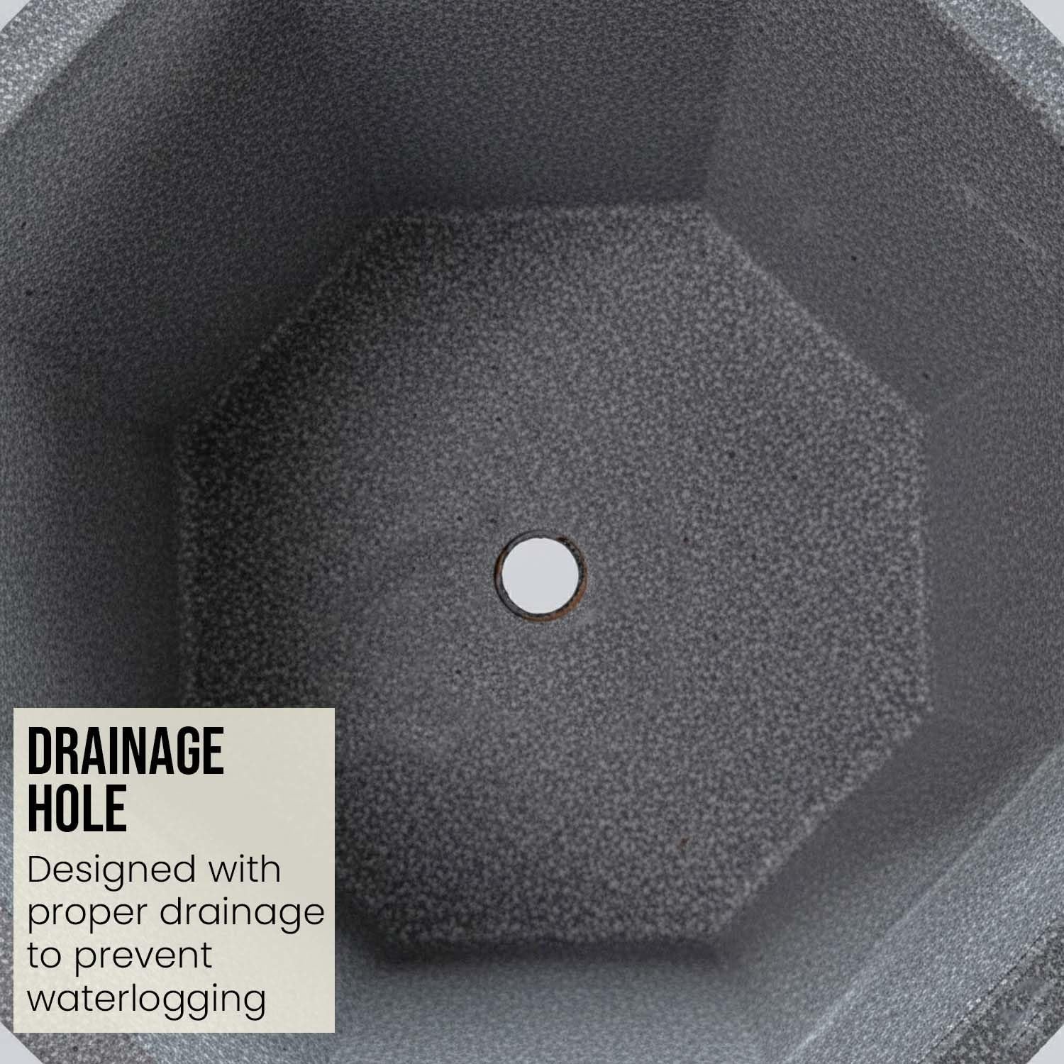 GoHooked 24-inch large polymer planter in mosaic grey with a textured finish and drainage hole.