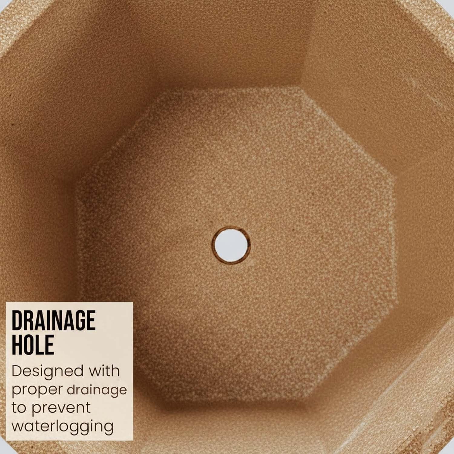 GoHooked large 24-inch polymer planter in stone brown finish with textured surface and drainage hole.