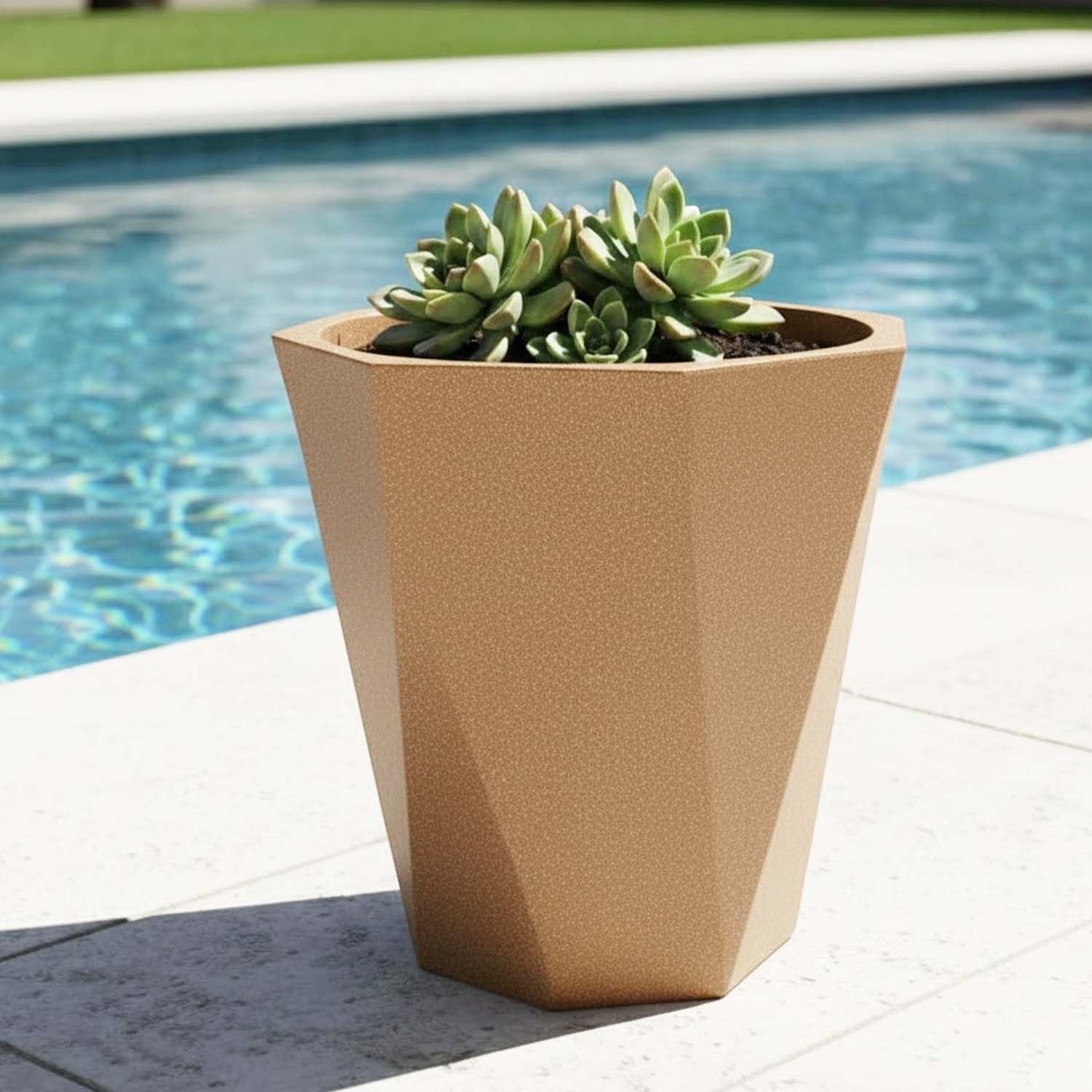 GoHooked 24-inch large polymer planter with stone grey finish and diamond shape, perfect for indoor or outdoor plants.