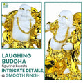GoHooked white and gold polyresin Laughing Buddha figurine, symbol of prosperity and happiness.