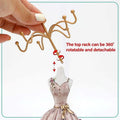 GoHooked lavender doll dress jewelry holder stand with gold hooks for necklaces and bracelets. Detachable top rack.