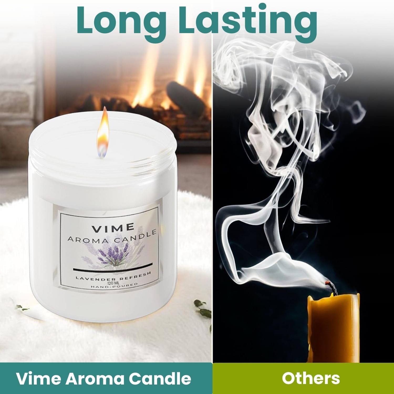 GoHooked white glass jar candle with lavender refresh scent, 120ml, hand-poured for aromatherapy and home decor.