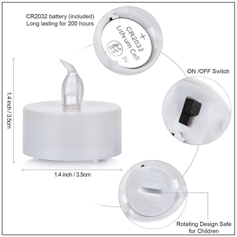 GoHooked white LED tea light candle with CR2032 battery, 1.4 inch diameter, perfect for romantic decor.