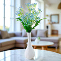 Go Hooked Artificial Flowers with Surahi Vase 60cm Approx | 5Pcs Light Blue Baby’s Breath Gypsophila | 4Pcs Fern Leaves | Real Touch Faux Plant Décor for Living Room, Bedroom, Office & Tabletop