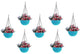 Go Hooked Round Rattan Plastic Hanging Planters/Beautiful Hanging Flower Pots for Garden Patio Balcony (Light Blue) - Pack of 7
