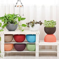 GoHooked light blue plastic hanging pot with woven texture, 7.1 inch diameter, 4.8 inch height.