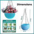 GoHooked light blue plastic hanging pot with woven texture and chain. 7.1 inch diameter.