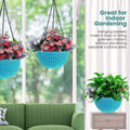 GoHooked light blue plastic hanging pot with woven texture, 7.1 inch diameter, for indoor gardening.