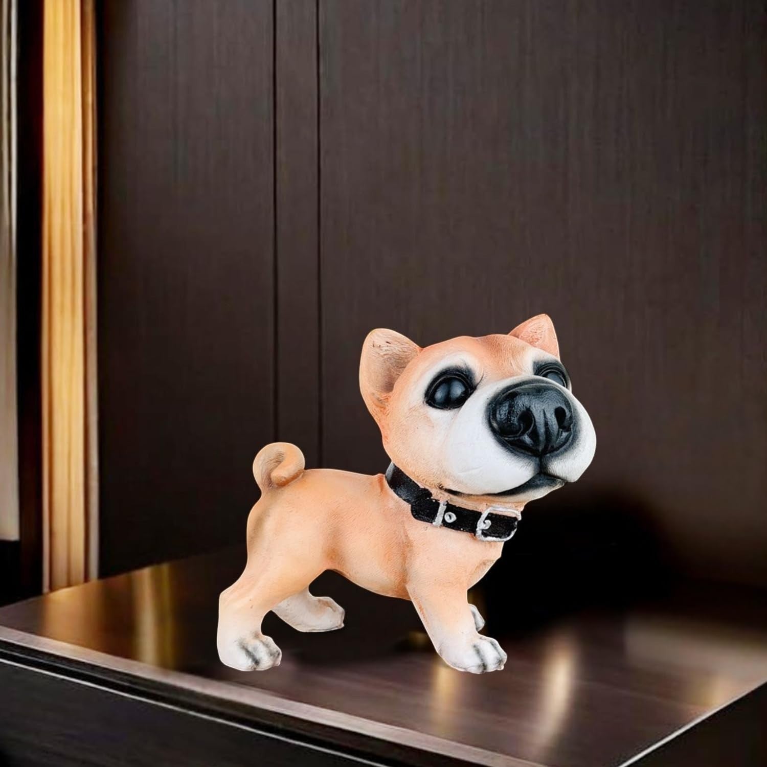 GoHooked light brown polyresin dog figurine with black collar, realistic hand-painted details, perfect for home, office, or car decor.
