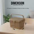 Go Hooked light brown plastic picnic storage basket with lid and handle, ideal for toys, diapers, and essentials.