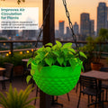 GoHooked light green plastic hanging planter with diamond pattern and metal chain, perfect for home garden decor.