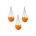 GoHooked set of 3 light orange plastic hanging planters with diamond pattern and metal chains.