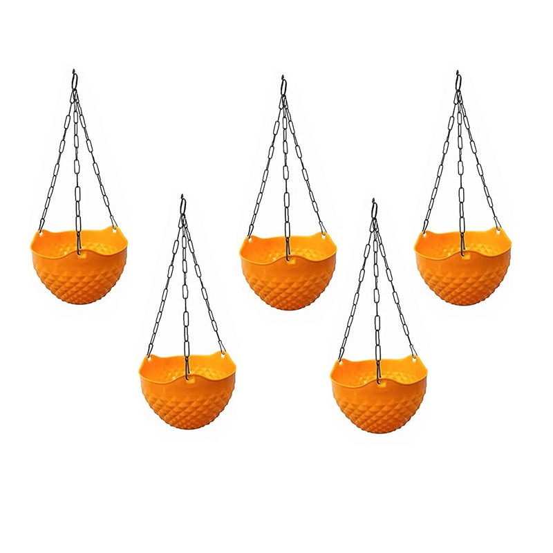 GoHooked light orange plastic hanging planters with diamond texture and metal chains, set of 5.