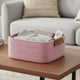 Go Hooked Rectangular Cotton Rope Storage Basket with PU Leather Handles | Foldable Woven Basket for Clothes, Toys, Shelves & Wardrobes | Light Pink Multi-Purpose Storage Bin for Home & Office