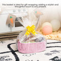 GoHooked light pink rectangular cotton rope storage basket with PU leather handles, filled with items and gift-wrapped.