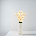 GoHooked light yellow artificial flowers in a white textured vase. Realistic faux blossoms for home and office decor.