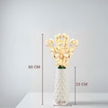 GoHooked light yellow artificial flowers in a textured white ceramic vase, 60cm tall, perfect for home or office decor.