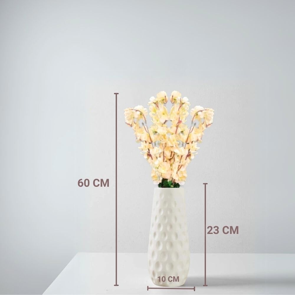 GoHooked light yellow artificial flowers in a textured white ceramic vase, 60cm tall, perfect for home or office decor.