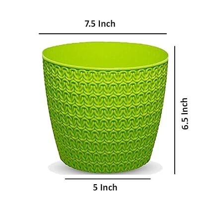 GoHooked lime green 7.5 inch Oslo plastic planter with a textured knit-look pattern for indoor and outdoor plants
