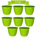 GoHooked 8 pack lime green plastic planter pots with vertical ribbing detail. Ideal for indoor/outdoor use.