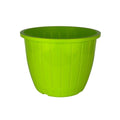 GoHooked lime green plastic planter pot with vertical ribbing detail. Ideal for indoor or outdoor use.
